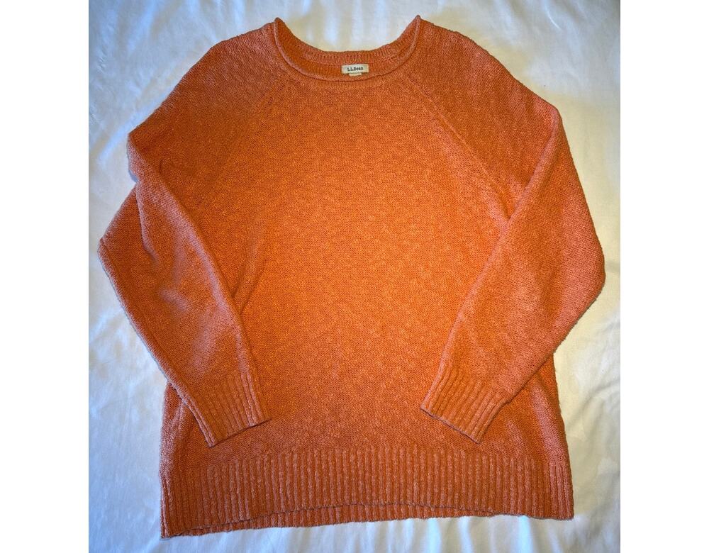 L.L.Bean Women's Medium Orange Cotton Crewneck Sweater Pullover Raglan